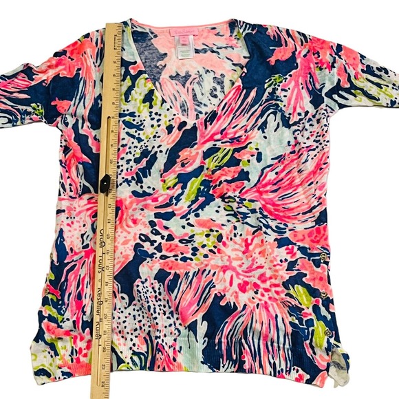 Lilly Pulitzer Womens Sweater XS 100% Linen V-Neck Pullover Thin Knit Buttons - Picture 13 of 16